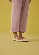 A Model Wearing Poplin Lavender Summer Organic Cotton Trousers, curated by Only Ethikal